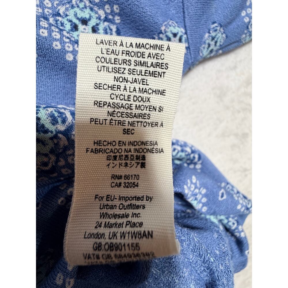 Free People Blue Patterned Ruched Front Long Sleeve Collar Top Small Boho Y2K - Picture 10 of 10
